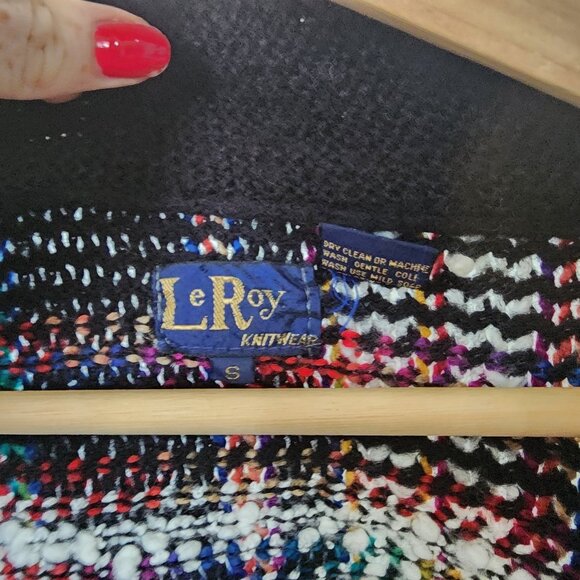 Vintage Leroy Knitwear Cardigan Sweater Small Plaid Checkered Thick Pockets - Picture 7 of 7